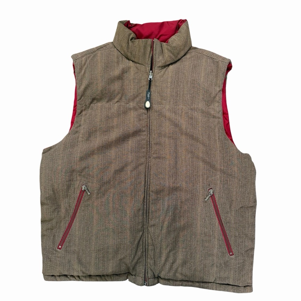 Eddie Bauer Puffer Vest Mens XL Brown Red Reversible Goose Down Western Gorpcore
